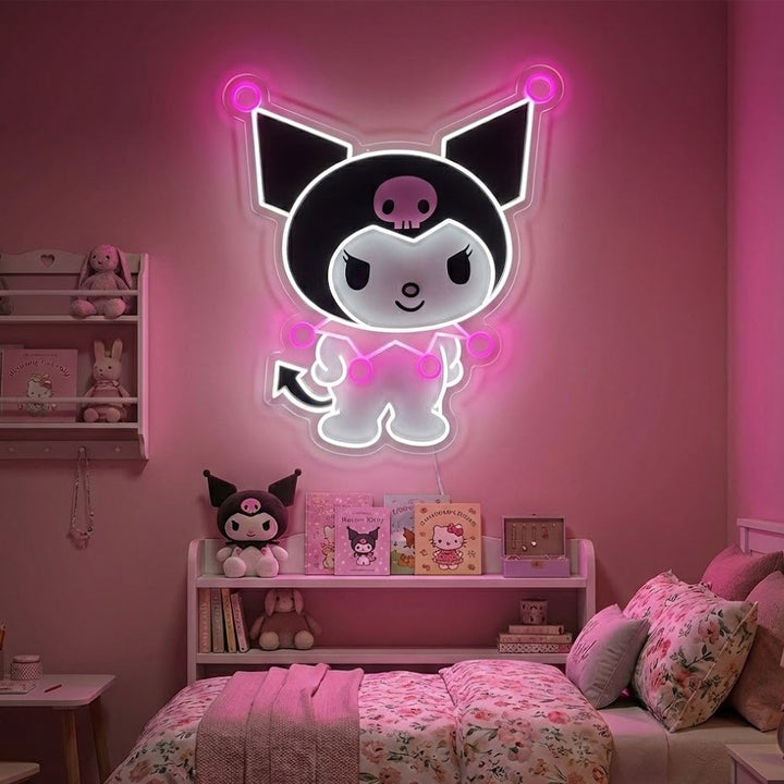 Neon LED Kuromi kawaii, schattige slaapkamerdecoratie.