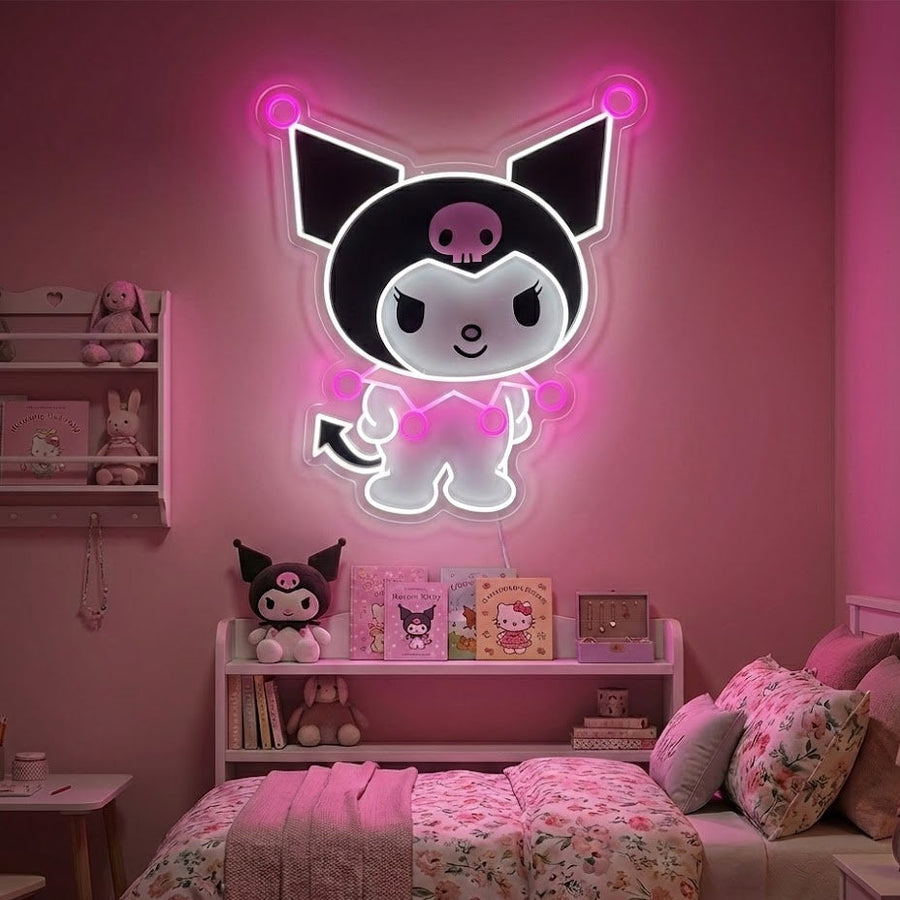 Neon LED Kuromi kawaii, schattige slaapkamerdecoratie.