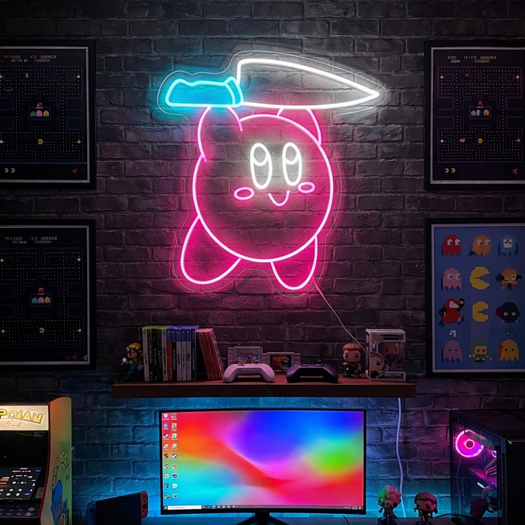 "Kirby met een mes" Neonbord