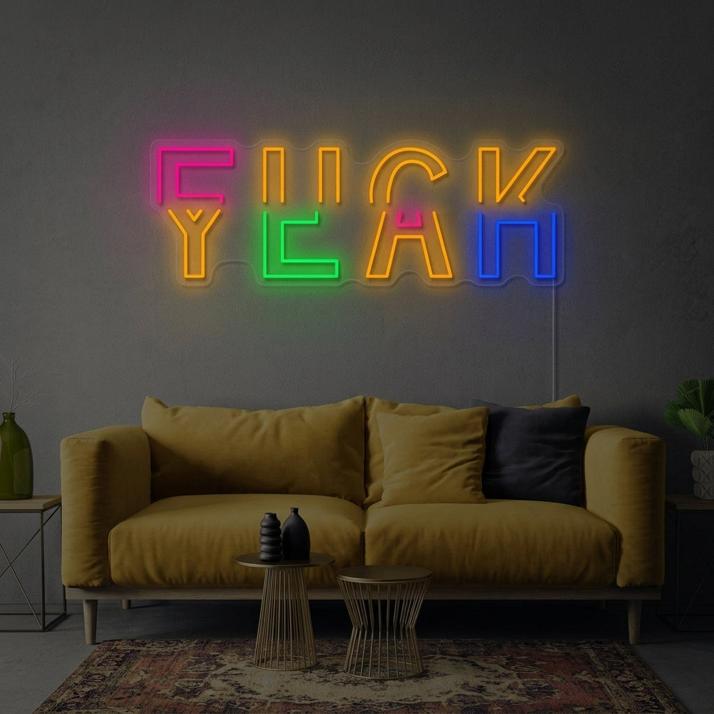 neon tekst fuck yeah in felle kleuren