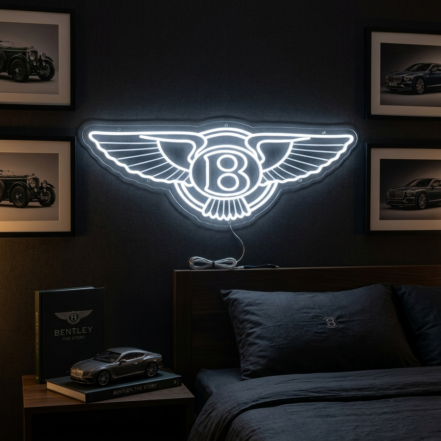 Bentley gevleugeld logo neon in wit