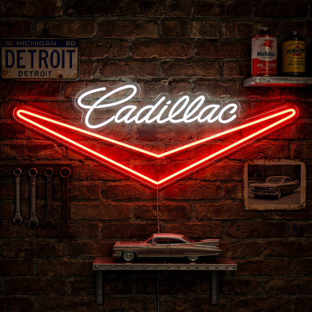 Cadillac logo rood-wit LED neonbord