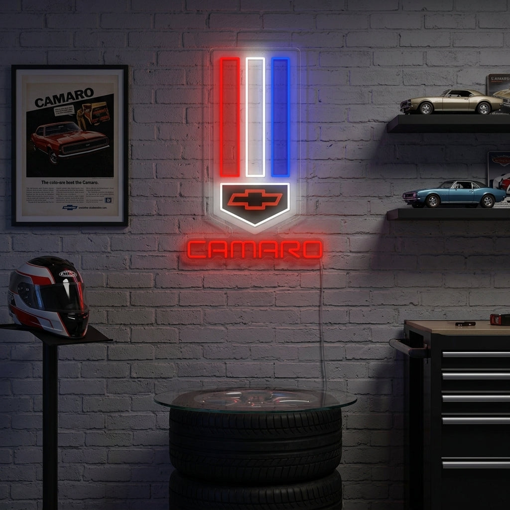 Camaro embleem rood wit blauw LED neon