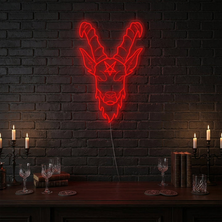 Rode satanische geitenkop LED neon kunst
