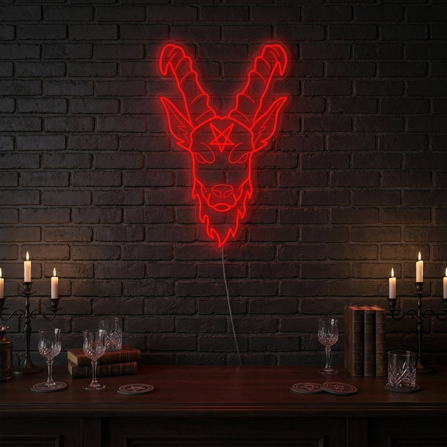 Rode satanische geitenkop LED neon kunst