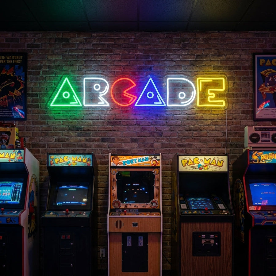 Neon LED multicolor Arcade bord, retro gamingdecoratie.
