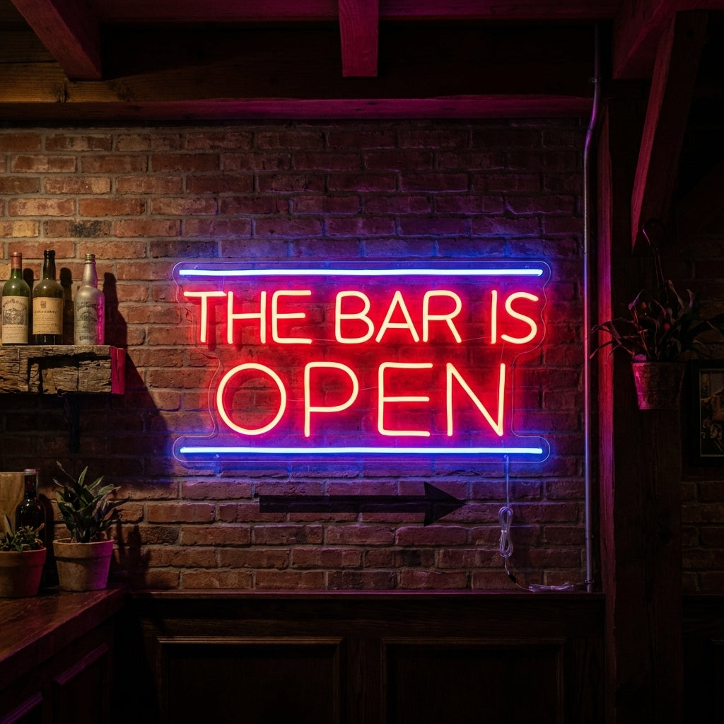 LED neon met tekst The Bar Is Open