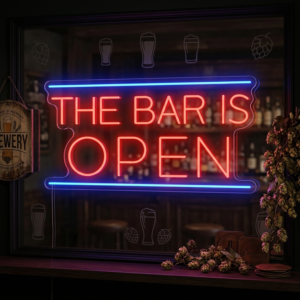 LED neon met tekst The Bar Is Open