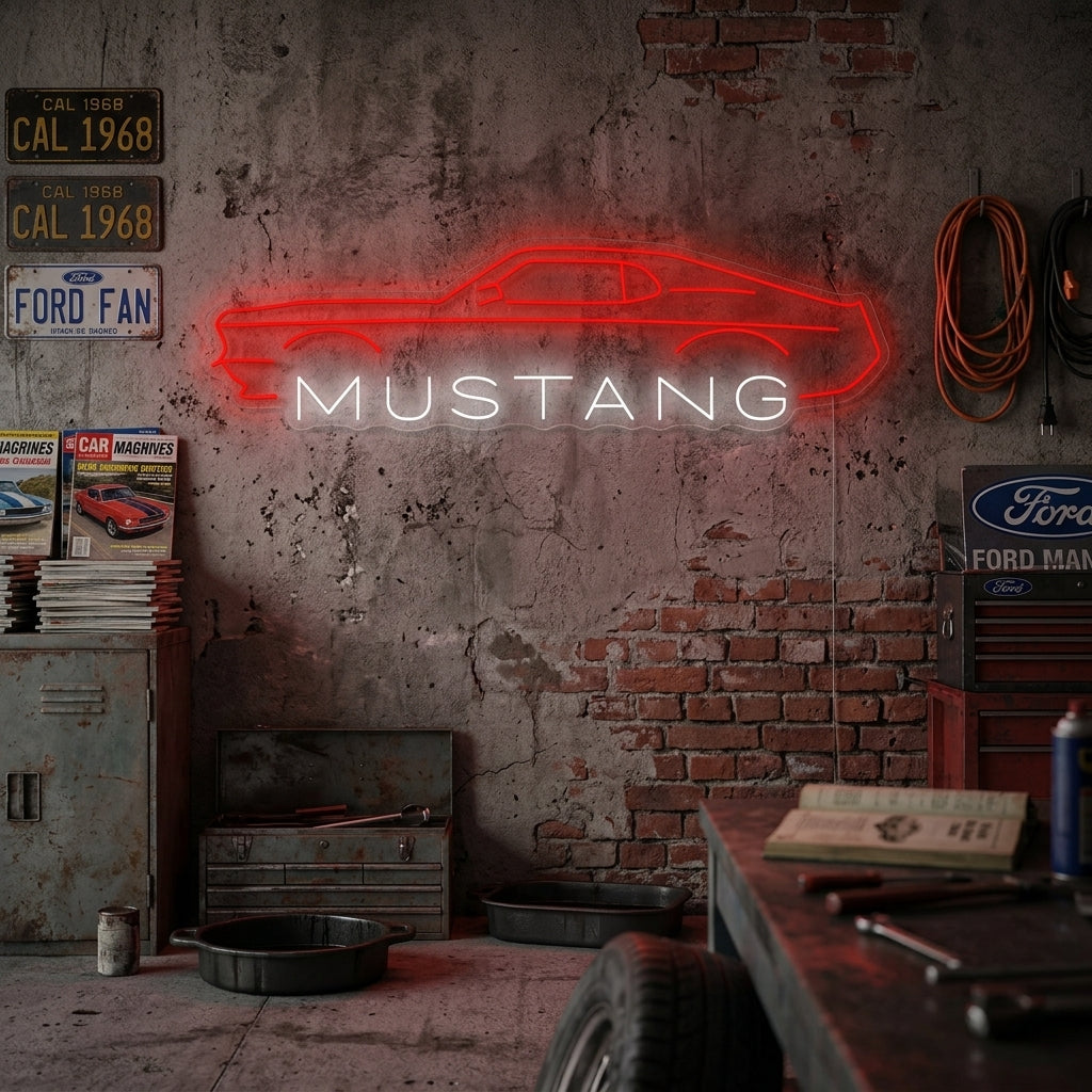 Ford Mustang autosilhouet LED neonbord