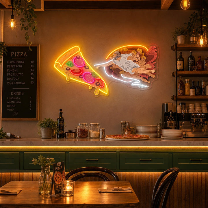 "Adam God maakte pizza, fastfoodadvertentie, restaurantlogo" UV-geprint LED-neonbord