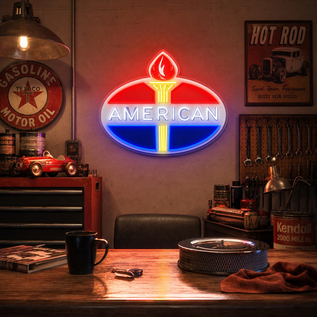 "Amerikaans benzine -logo" UV-geprint LED-neonbord
