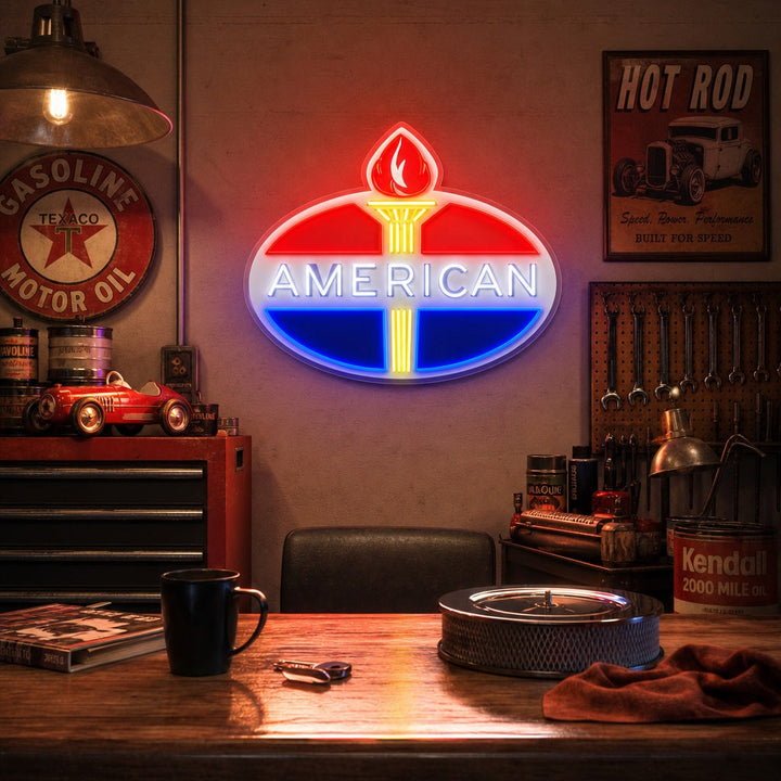 "Amerikaans benzine -logo" UV-geprint LED-neonbord