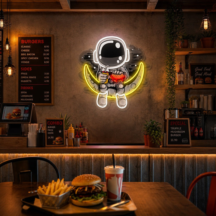 "Astronaut Moon Burger, Fast Food Logo" UV-geprint LED-neonbord