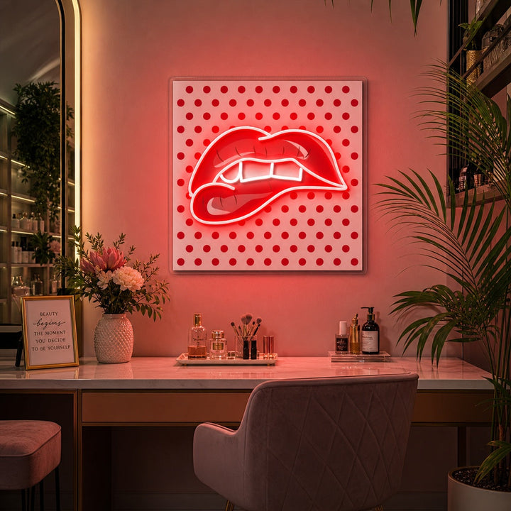 "Bijtende haar rode lippen" UV-geprint LED-neonbord