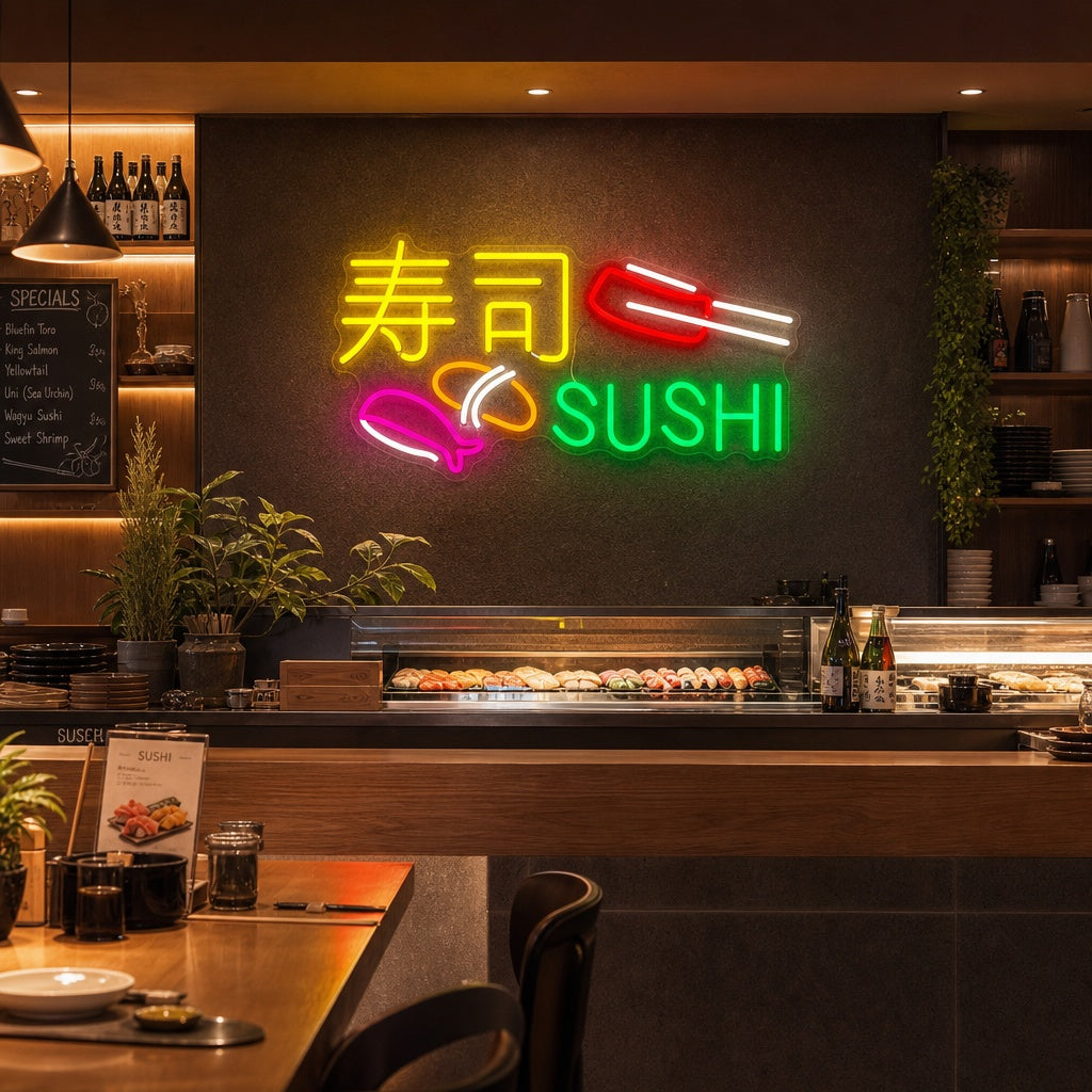 Sushi en Sashimi Neonbord, Japanse Restaurant Decor