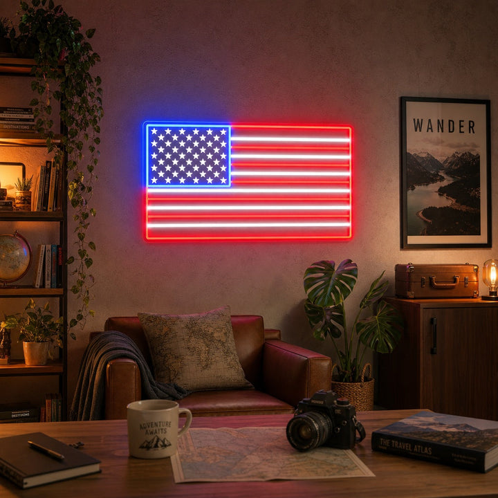 "Aangepaste naam US vlag" UV-geprint LED-neonbord
