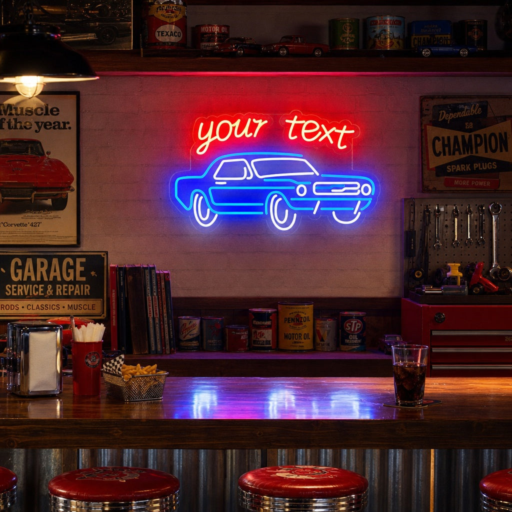 "Pas Je Tekst Aan Met De Vorm Van Een Auto" Neon Verlichting