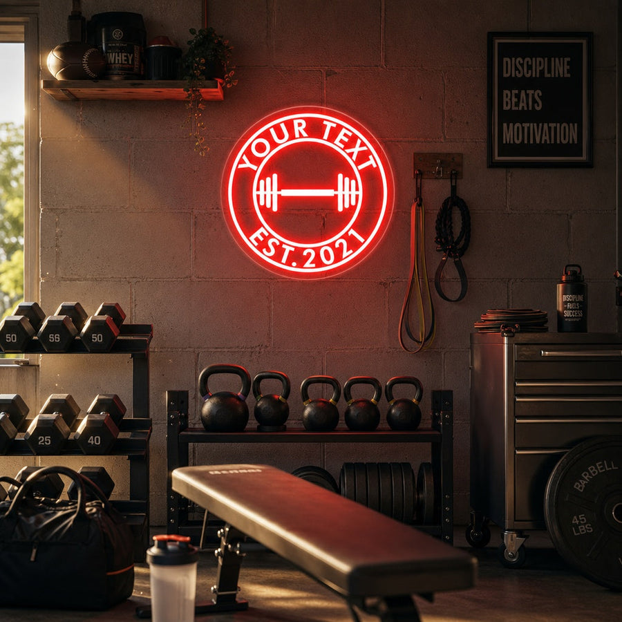 YOUR TEXT fitness logo rood LED neon