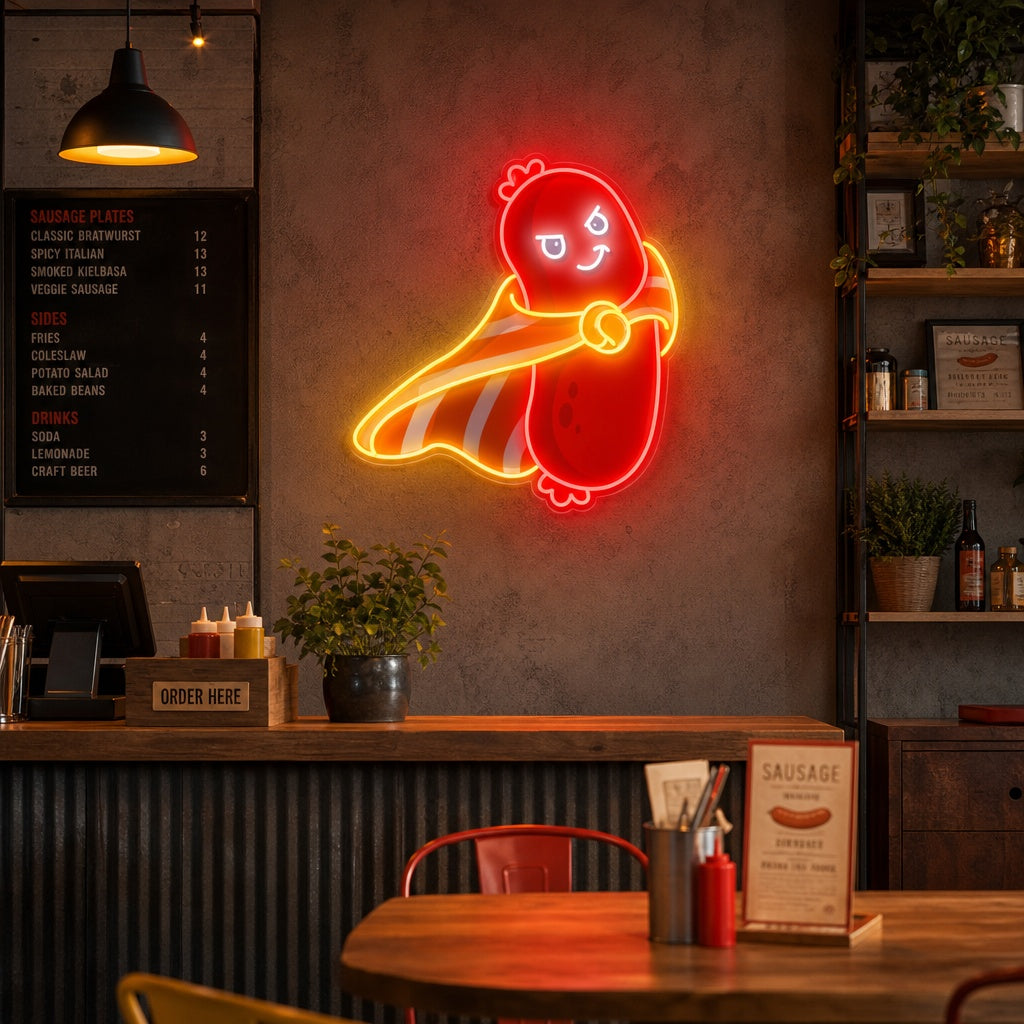 "Leuke worst superheld, eten, restaurant" UV-geprint LED-neonbord
