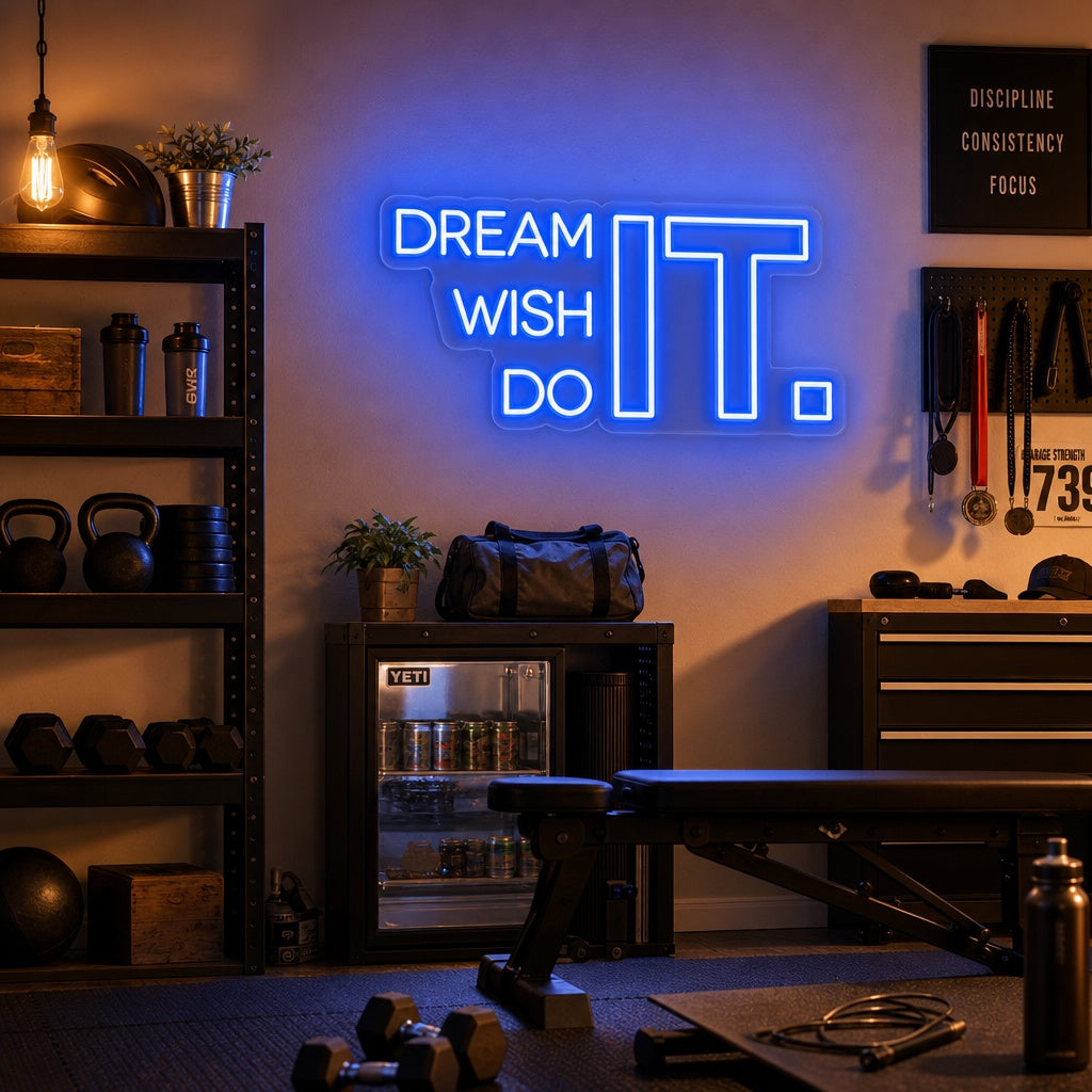 "Dream It Wish It Do It, Sportschooldecor, Sportschool Quotes, Fitness Quotes, Workout Quotes" Neon Verlichting
