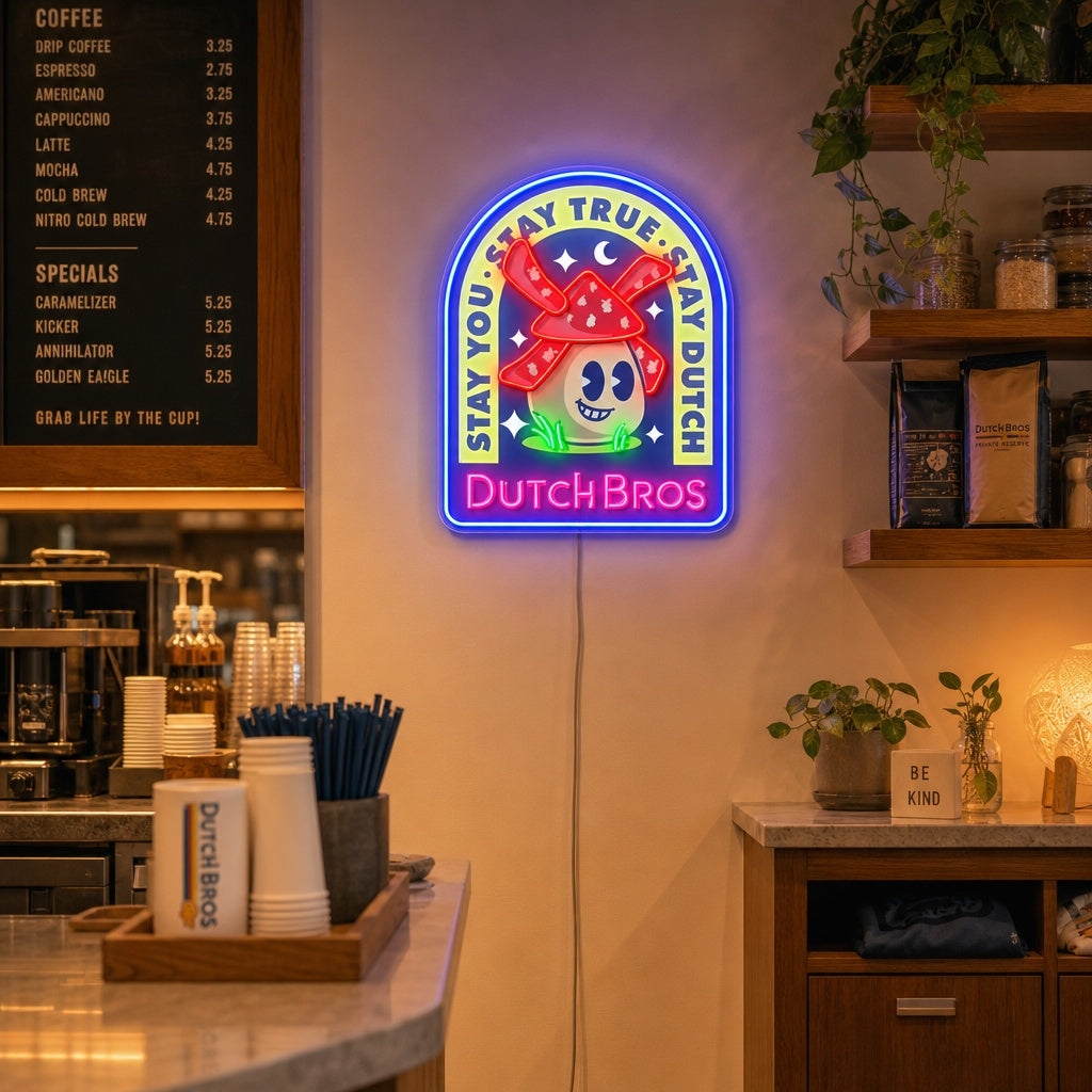 "Dutch Coffee, windmolens" UV-geprint LED-neonbord