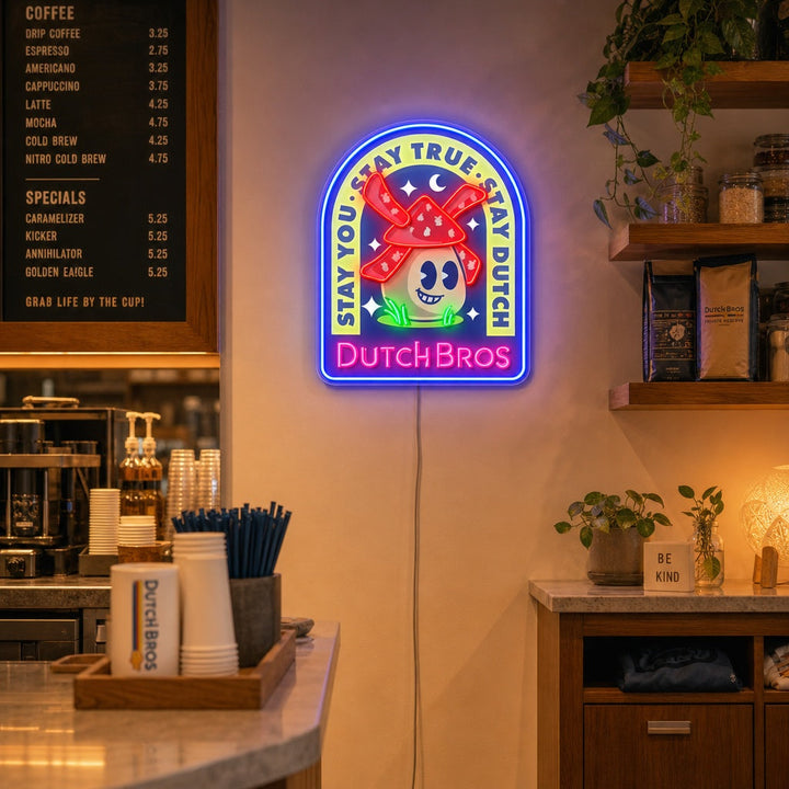 "Dutch Coffee, windmolens" UV-geprint LED-neonbord