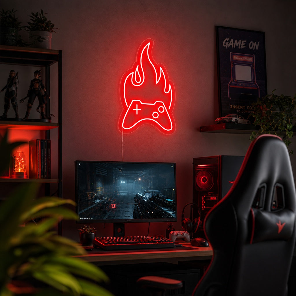 "Gamepad, Vuur, Gamer Decoratie" Neon Verlichting