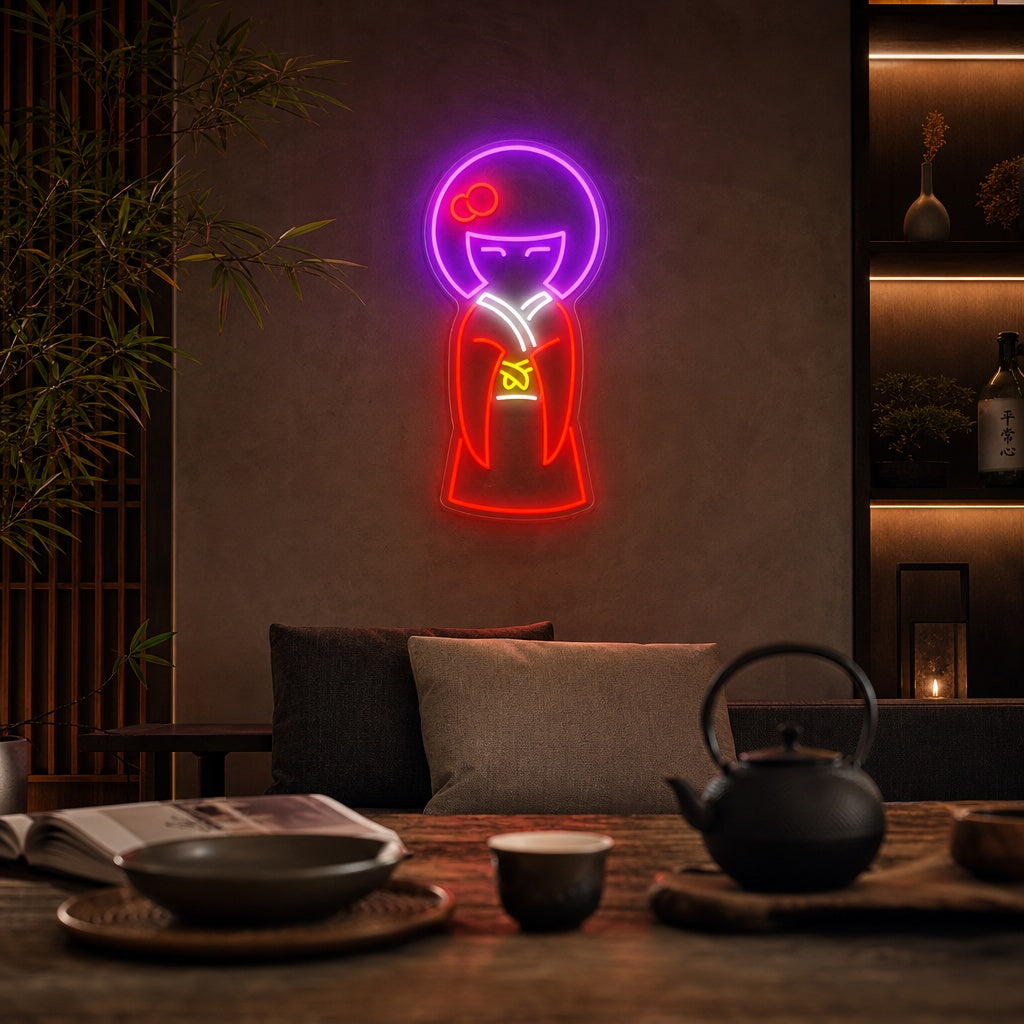 Geisha in kimono Neonbord, Japanse Neon Sign
