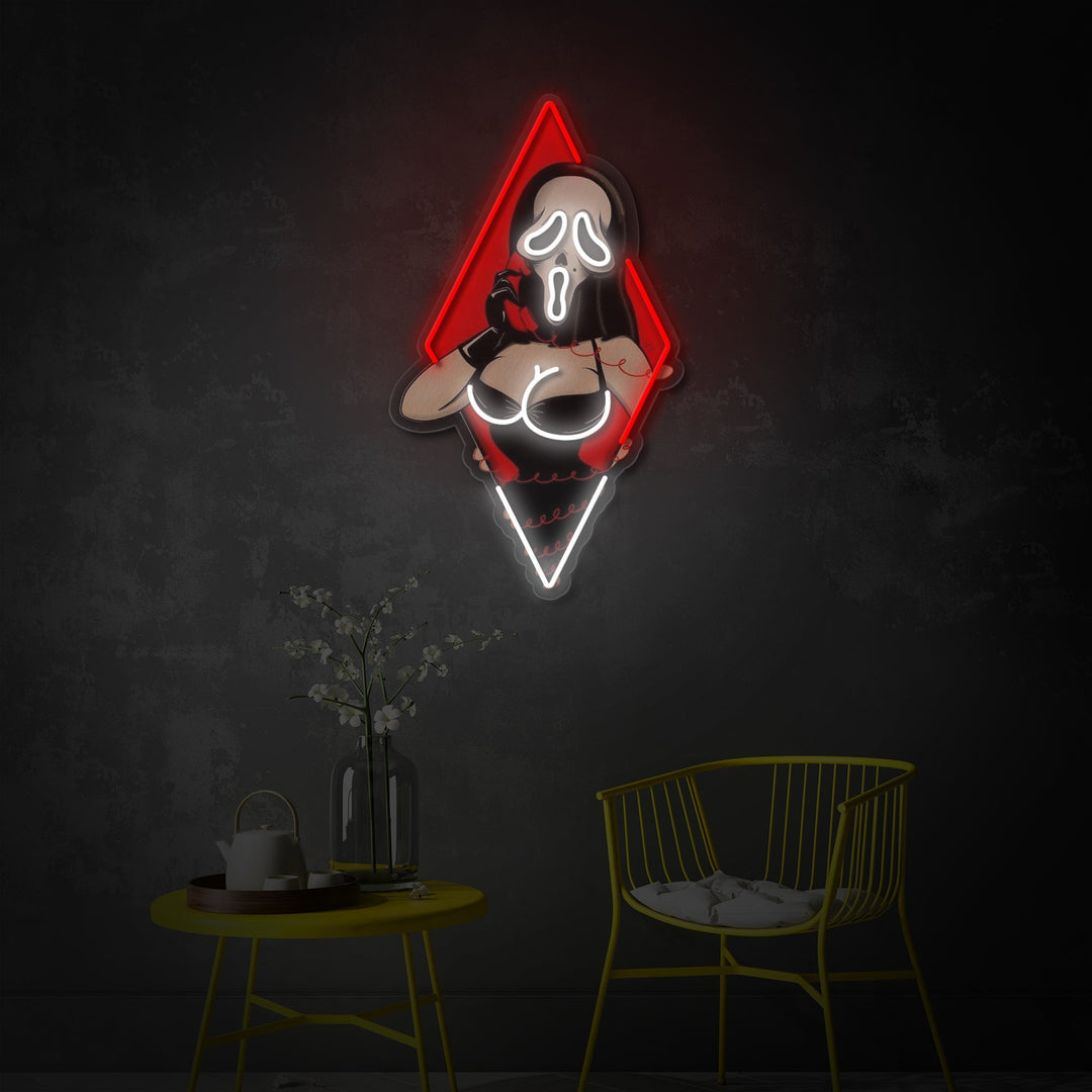 "Ghost Face Lady, sexy vrouw" UV-geprint LED-neonbord