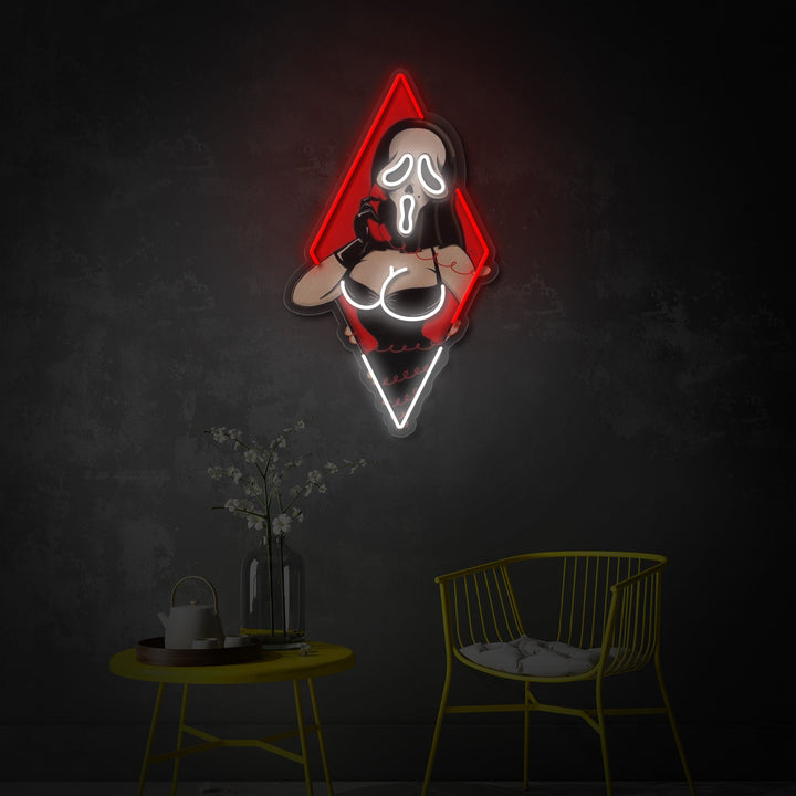 "Ghost Face Lady, sexy vrouw" UV-geprint LED-neonbord