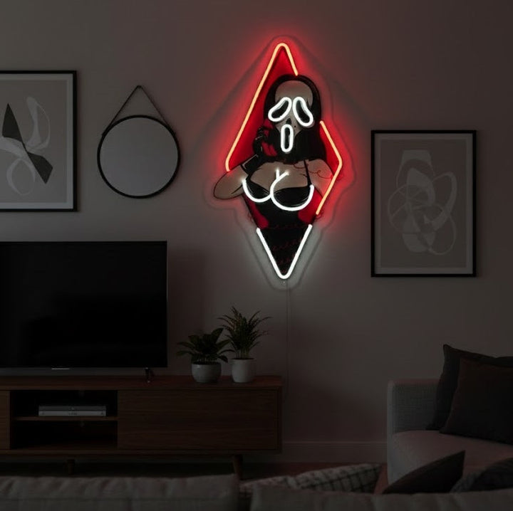 "Ghost Face Lady, sexy vrouw" UV-geprint LED-neonbord
