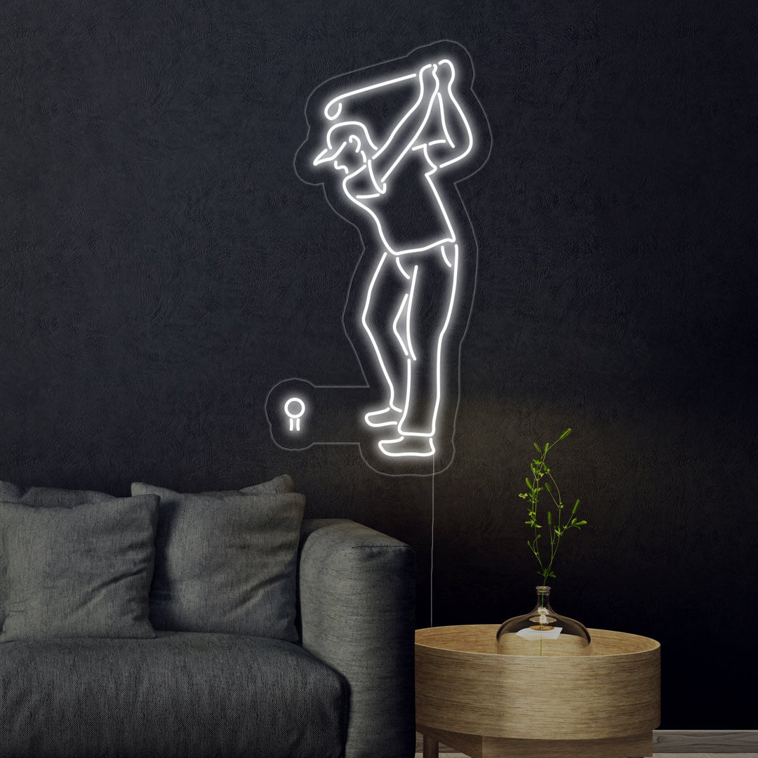 Golfer silhouet in swingpositie LED neon
