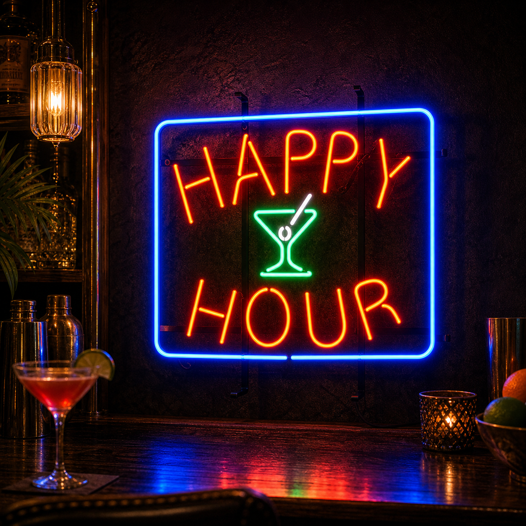 "Happy Hour Bierbar" Neon Verlichting