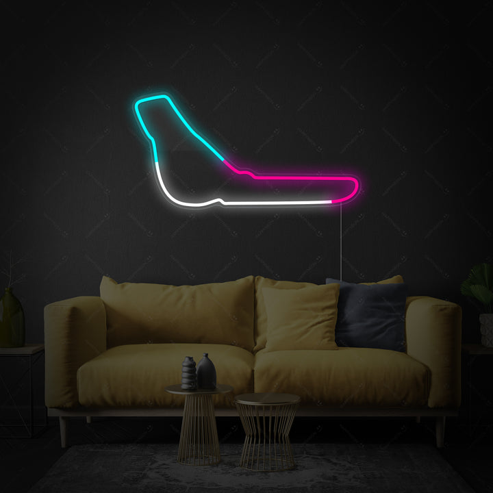 Bicolor neon LED-bord van F1-circuit Monza, modern racingdesign voor hobbykamer.