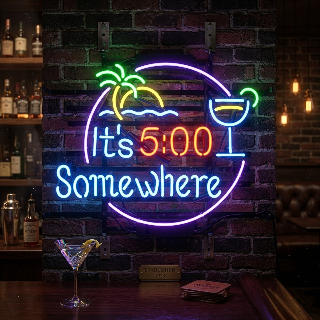 It’s 5:00 Somewhere cocktail en papegaai LED neon