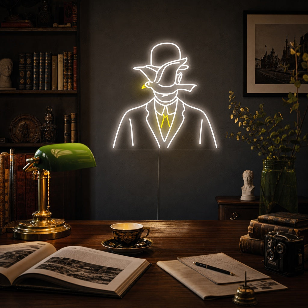 "Man Met Bolhoed Rene Magritte" Neon Verlichting