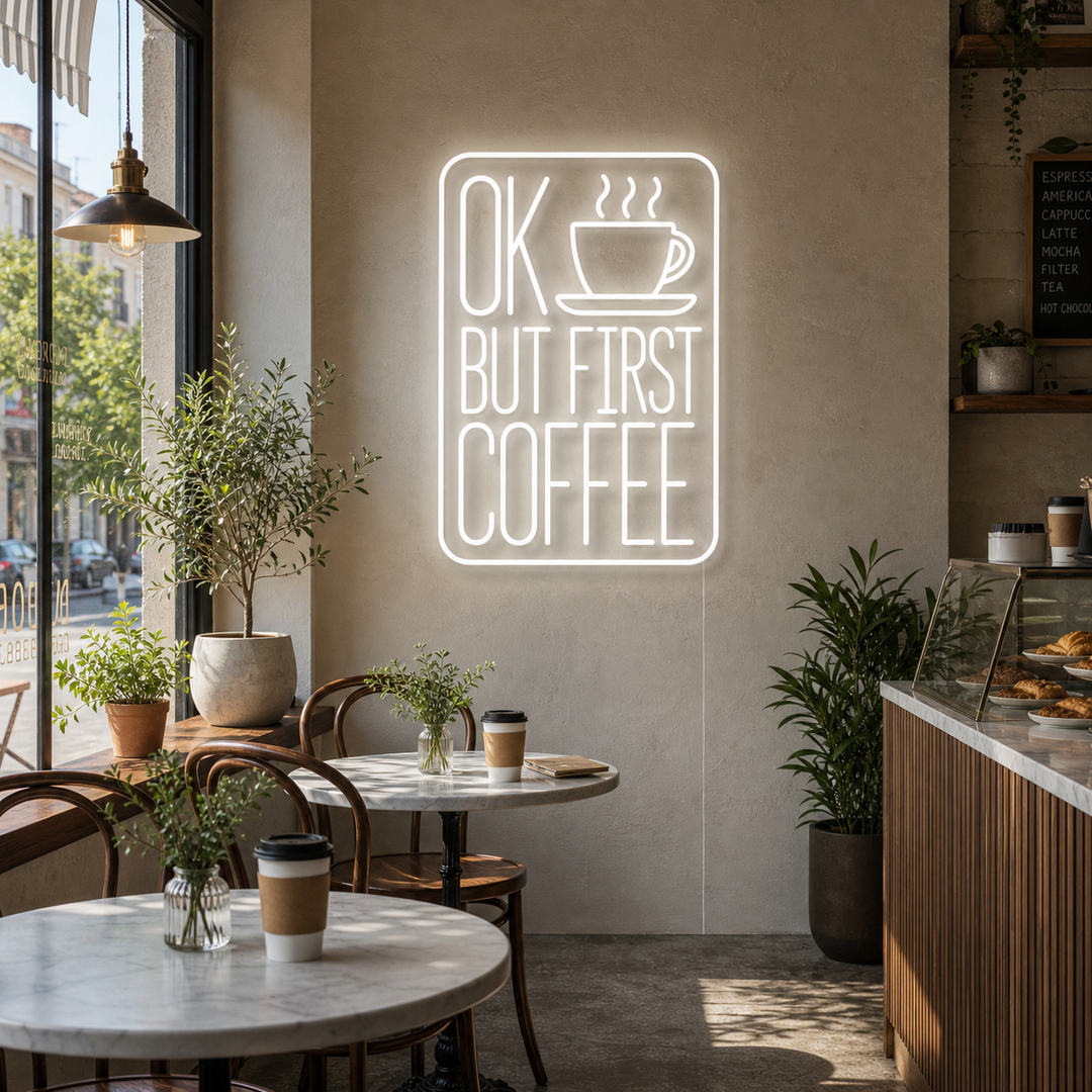 "Ok But First Coffee" Neon Verlichting