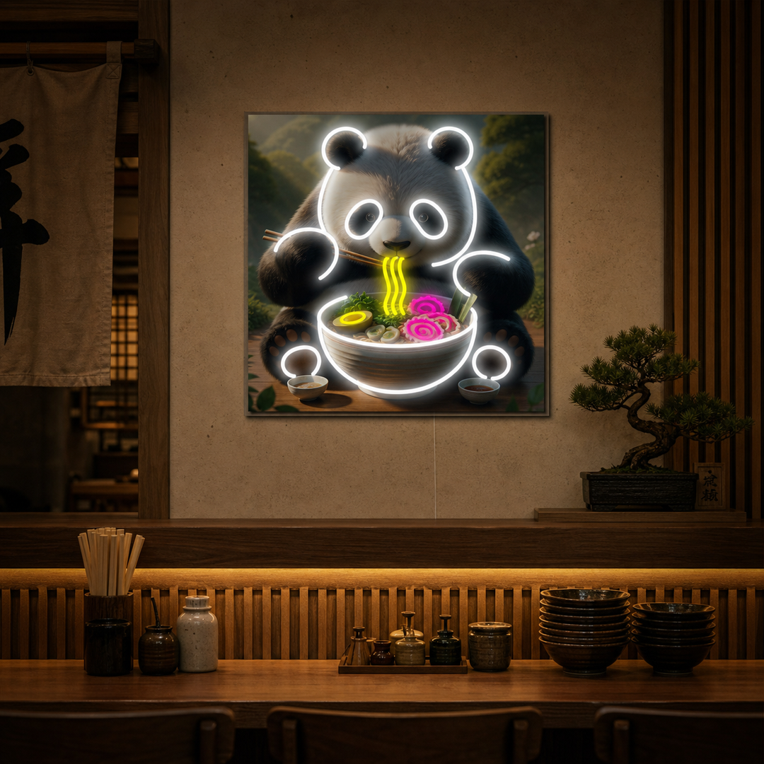 Panda en Ramen Neonbord, Japanse Restaurant Decor