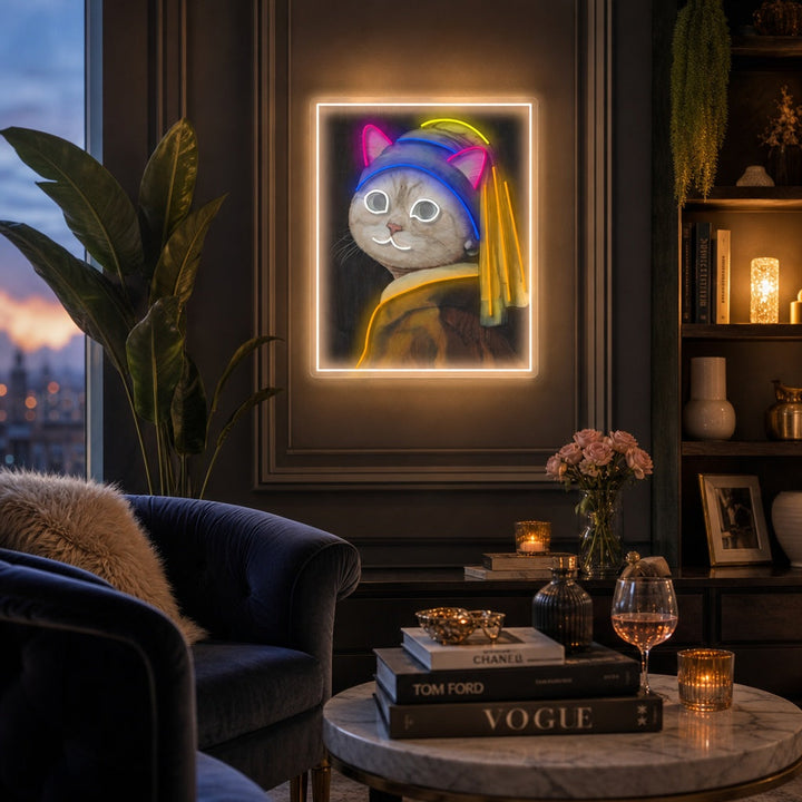 "Pearl Earring Cat Lady" UV-geprint LED-neonbord