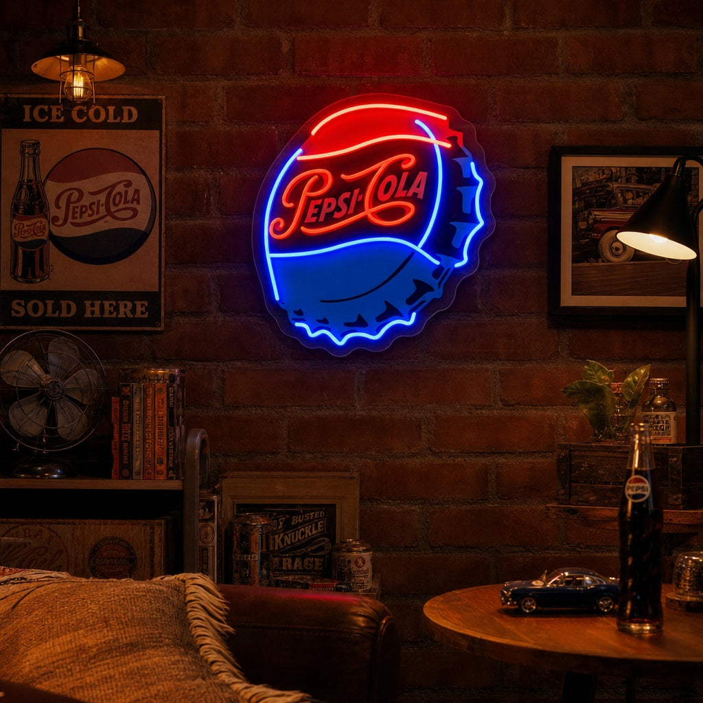 "Pep cola -flesdoppen" UV-geprint LED-neonbord