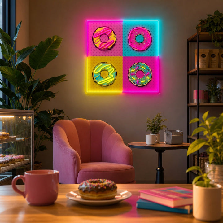 "Roze blauwe donuts popkunst" UV-geprint LED-neonbord