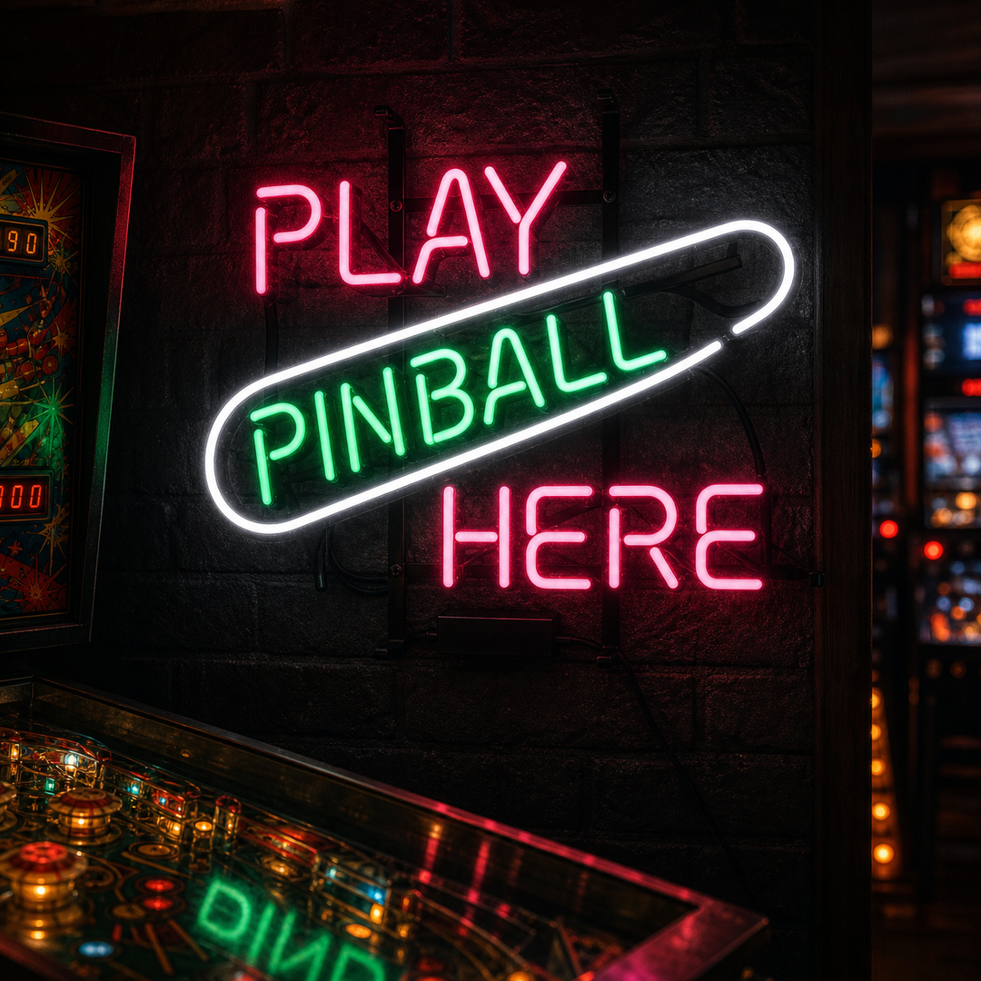 "Play Pinball Here, Speelkamer" Neon Verlichting