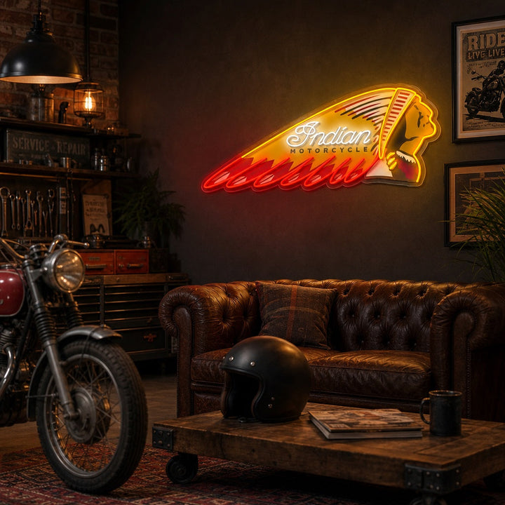 "Retro motorfiets" UV-geprint LED-neonbord