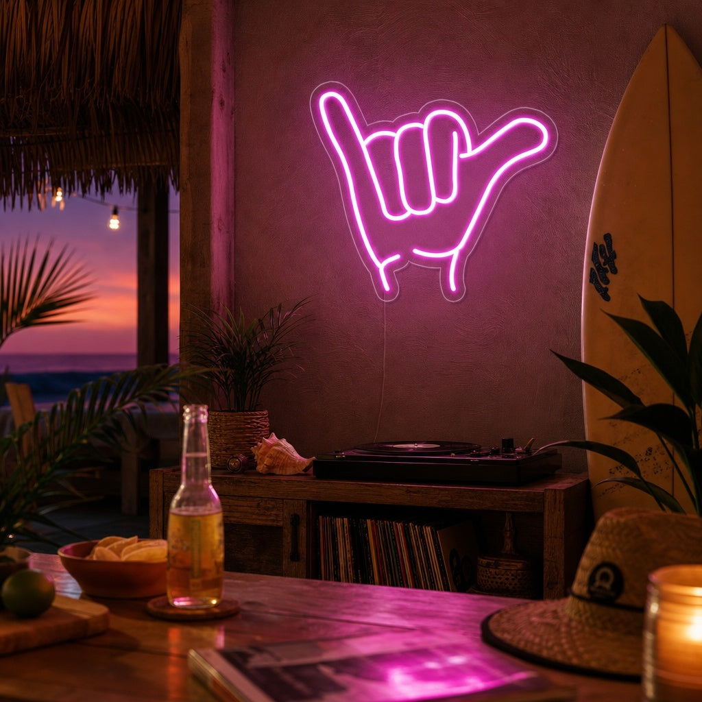 Shaka hand surf gebaar LED neon paars