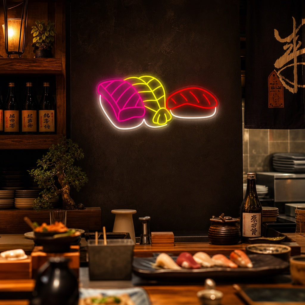 Garnalen Zalm Sushi Neonbord, Japanse Restaurant Decor