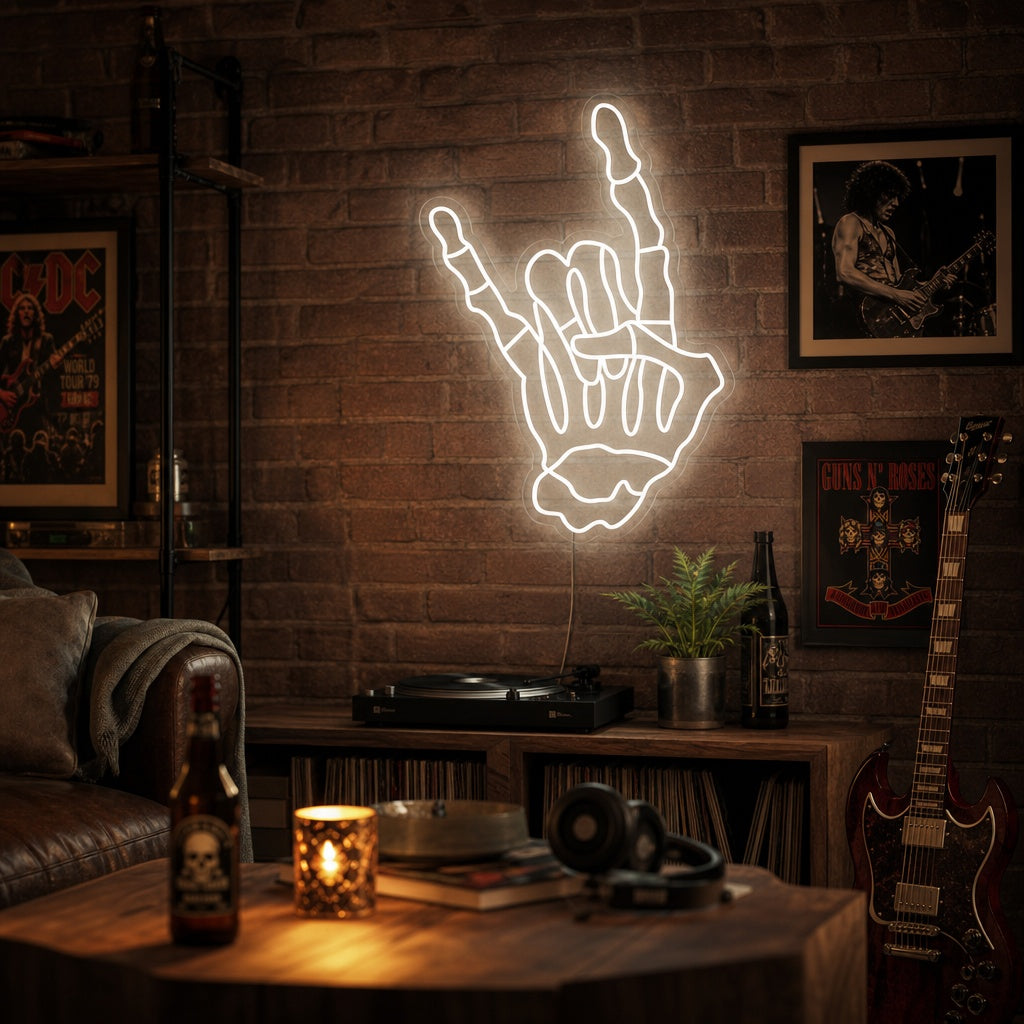 "Skelet Skallen Hand Die Rock And Roll-Gebaar Maakt" Neon Verlichting