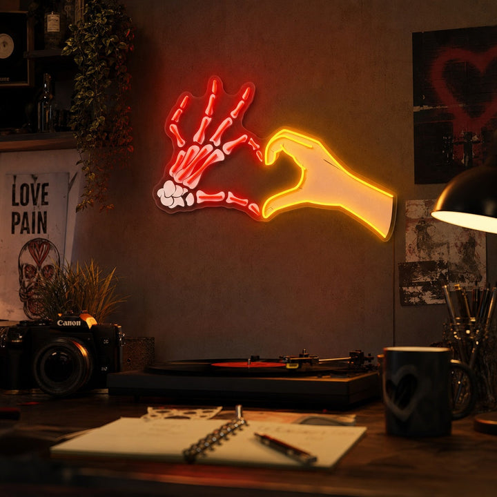"Skull Hand Love Pose" UV-geprint LED-neonbord