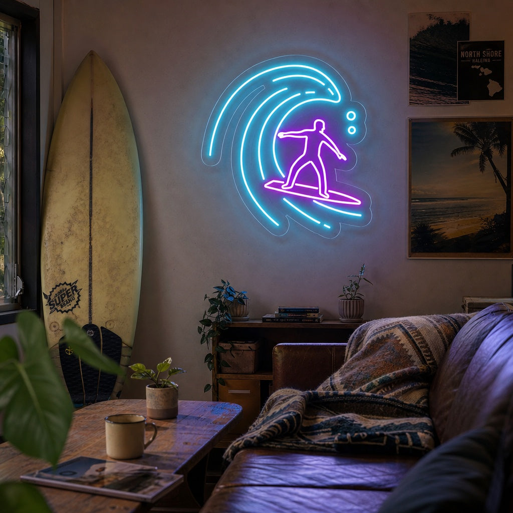 "Surfer In Oceaan Golf" Neon Verlichting