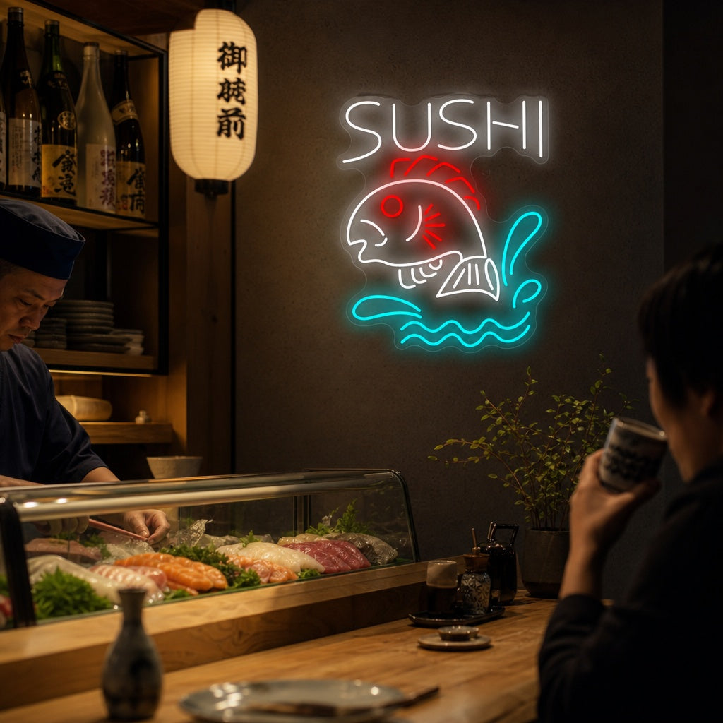Sushi Viswinkel Neonbord, Japanse Restaurant Decor