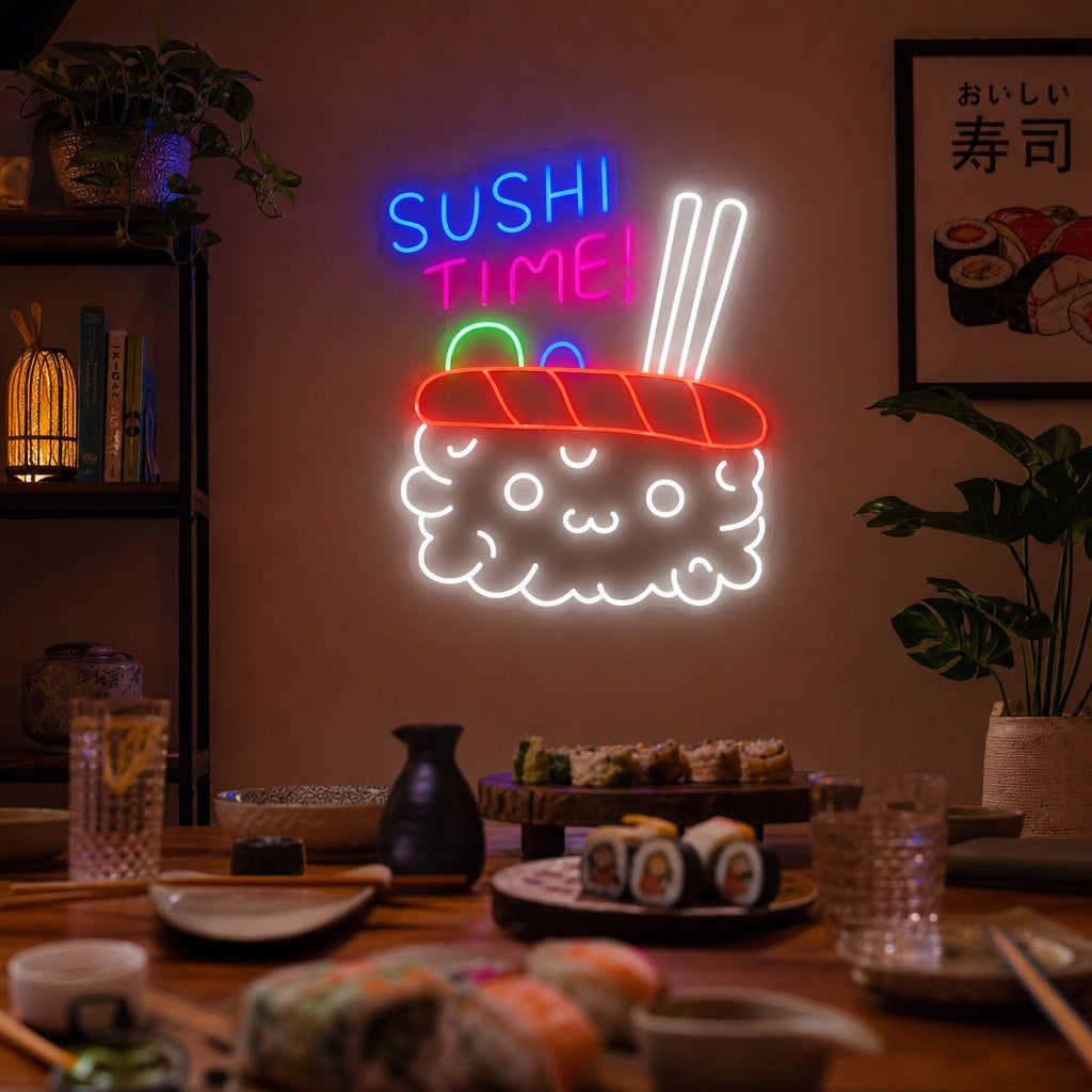 Sushi Time Neonbord, Japans Restaurantdecor